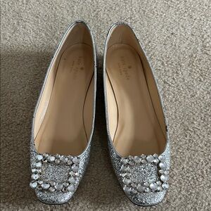 Kate Spade Silver Norella Glitter Flats with Rhinestone Buckles sz 9